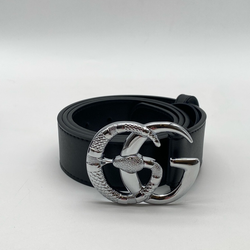 Gucci Black Leather Belt Silver Snake GG Buckle- 100 L W Box - Picture 2 of 13